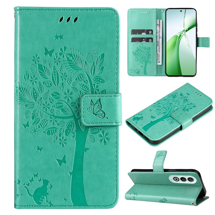 KT Imprinting Flower Series-3 For OnePlus Nord CE4 5G Wallet Case Tree Pattern Leather Phone Stand Cover - Green