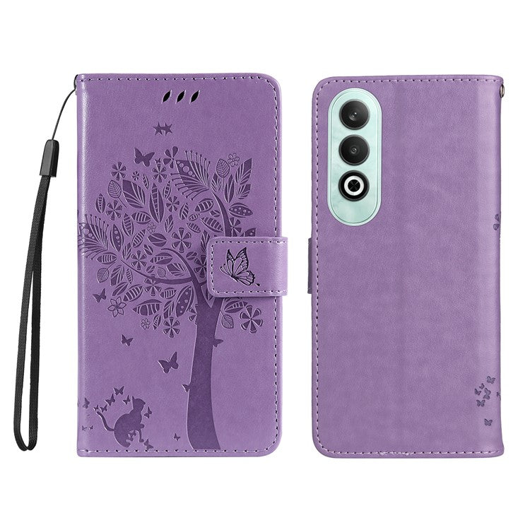 KT Imprinting Flower Series-3 For OnePlus Nord CE4 5G Wallet Case Tree Pattern Leather Phone Stand Cover - Light Purple