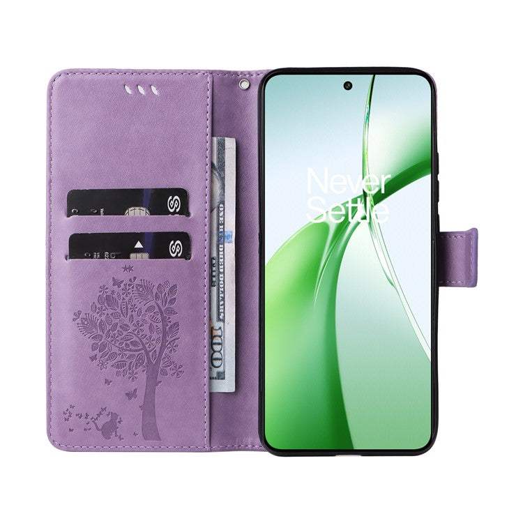 KT Imprinting Flower Series-3 For OnePlus Nord CE4 5G Wallet Case Tree Pattern Leather Phone Stand Cover - Light Purple