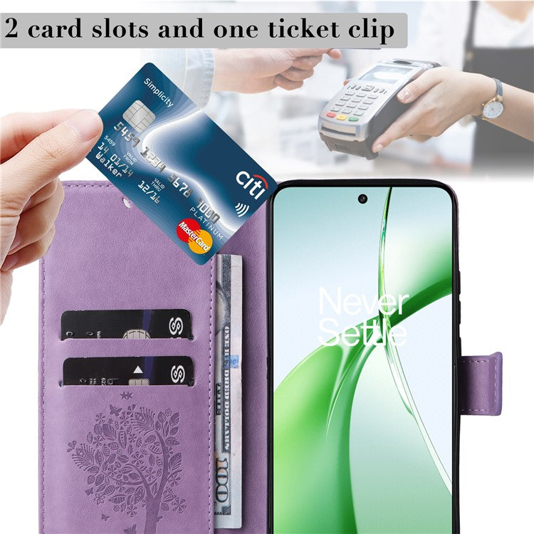 KT Imprinting Flower Series-3 For OnePlus Nord CE4 5G Wallet Case Tree Pattern Leather Phone Stand Cover - Light Purple