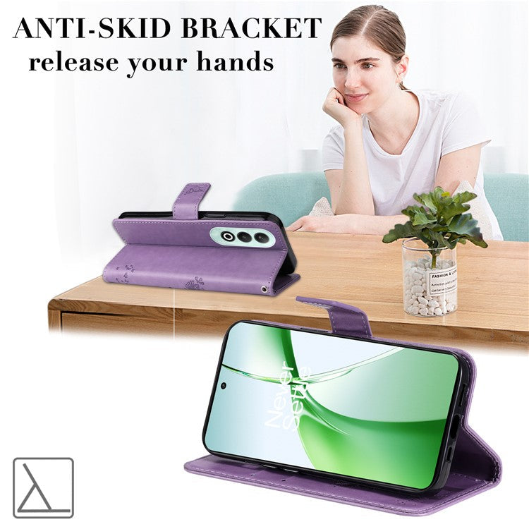 KT Imprinting Flower Series-3 For OnePlus Nord CE4 5G Wallet Case Tree Pattern Leather Phone Stand Cover - Light Purple