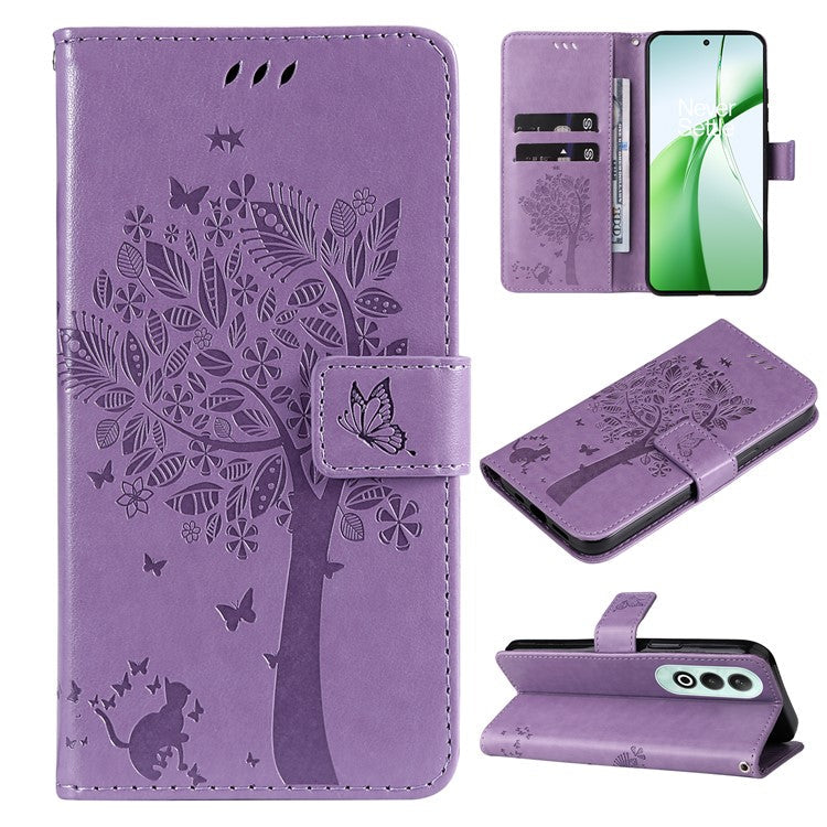 KT Imprinting Flower Series-3 For OnePlus Nord CE4 5G Wallet Case Tree Pattern Leather Phone Stand Cover - Light Purple