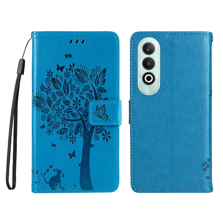 KT Imprinting Flower Series-3 For OnePlus Nord CE4 5G Wallet Case Tree Pattern Leather Phone Stand Cover - Blue