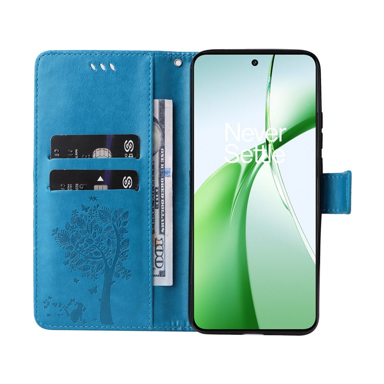 KT Imprinting Flower Series-3 For OnePlus Nord CE4 5G Wallet Case Tree Pattern Leather Phone Stand Cover - Blue