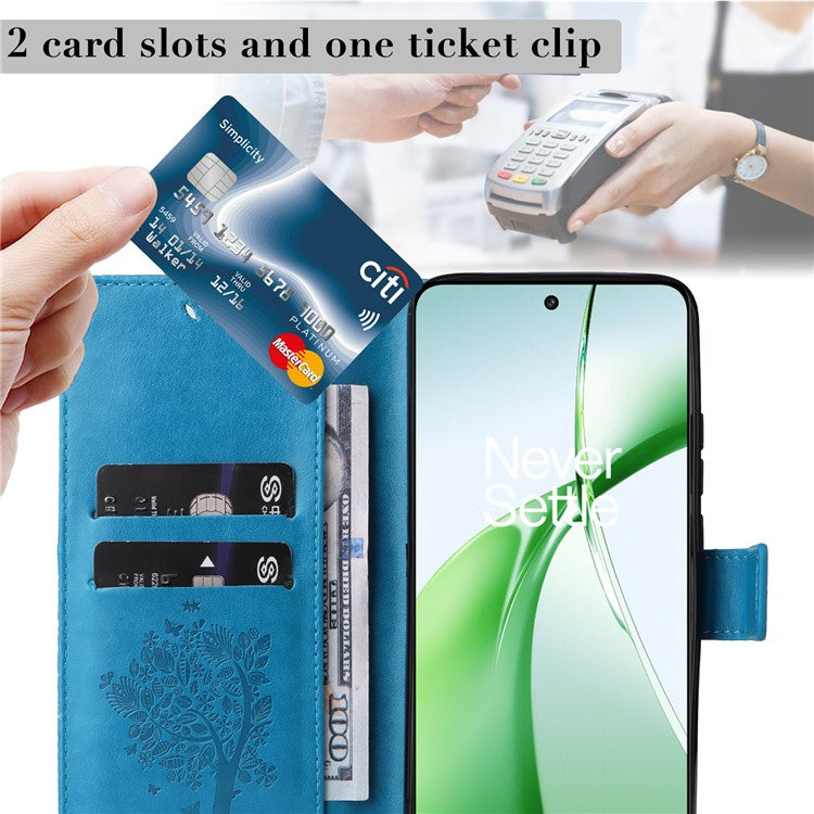 KT Imprinting Flower Series-3 For OnePlus Nord CE4 5G Wallet Case Tree Pattern Leather Phone Stand Cover - Blue
