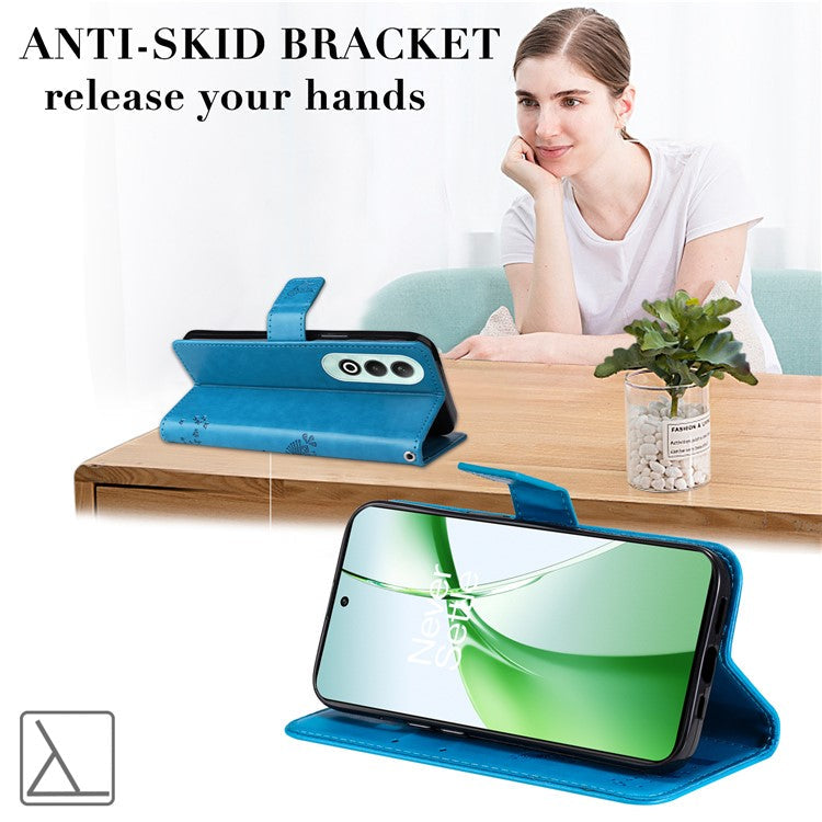 KT Imprinting Flower Series-3 For OnePlus Nord CE4 5G Wallet Case Tree Pattern Leather Phone Stand Cover - Blue