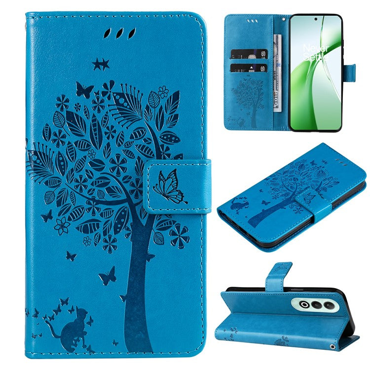 KT Imprinting Flower Series-3 For OnePlus Nord CE4 5G Wallet Case Tree Pattern Leather Phone Stand Cover - Blue