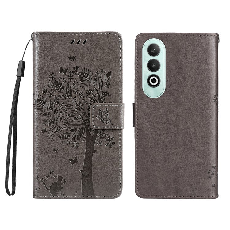KT Imprinting Flower Series-3 For OnePlus Nord CE4 5G Wallet Case Tree Pattern Leather Phone Stand Cover - Grey