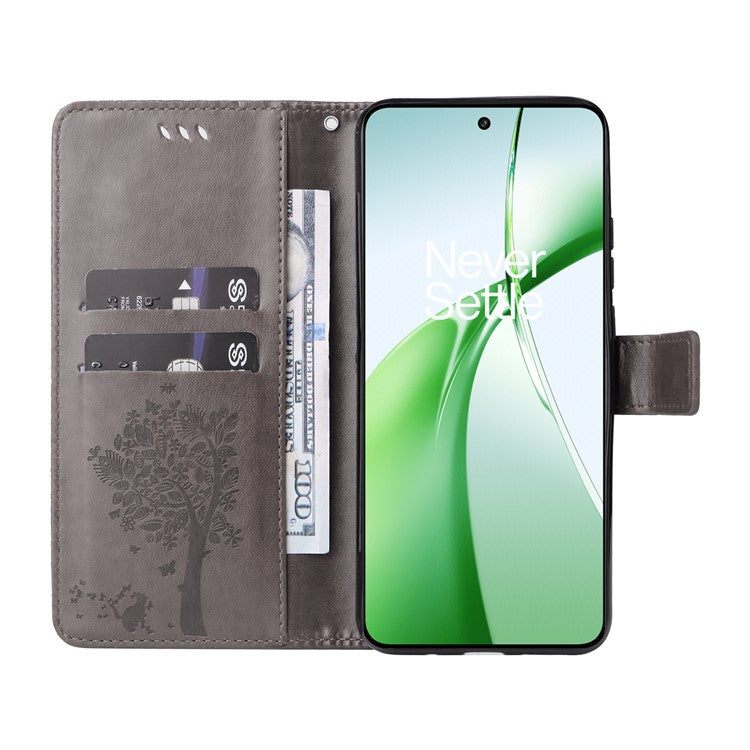 KT Imprinting Flower Series-3 For OnePlus Nord CE4 5G Wallet Case Tree Pattern Leather Phone Stand Cover - Grey