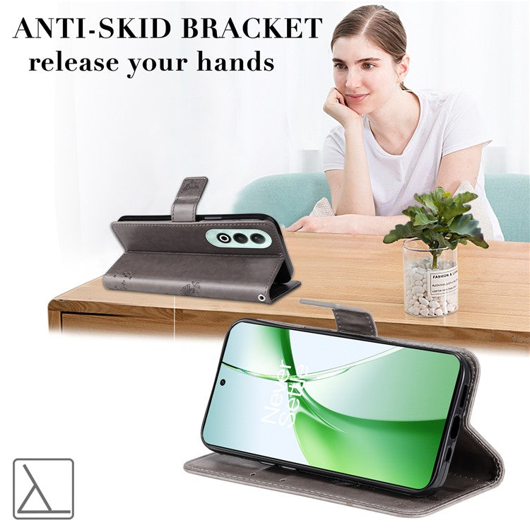 KT Imprinting Flower Series-3 For OnePlus Nord CE4 5G Wallet Case Tree Pattern Leather Phone Stand Cover - Grey