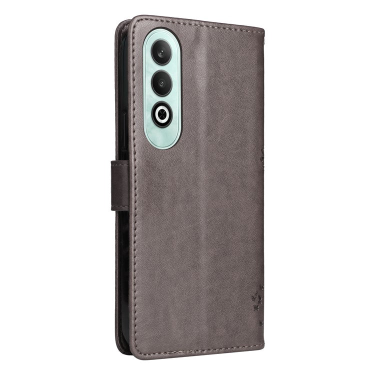 KT Imprinting Flower Series-3 For OnePlus Nord CE4 5G Wallet Case Tree Pattern Leather Phone Stand Cover - Grey
