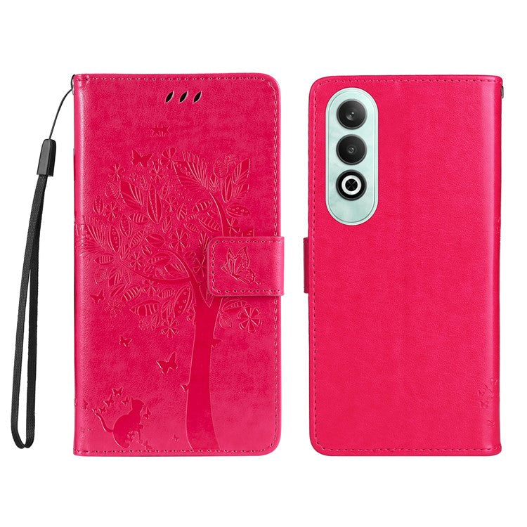 KT Imprinting Flower Series-3 For OnePlus Nord CE4 5G Wallet Case Tree Pattern Leather Phone Stand Cover - Rose