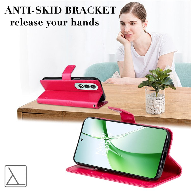 KT Imprinting Flower Series-3 For OnePlus Nord CE4 5G Wallet Case Tree Pattern Leather Phone Stand Cover - Rose