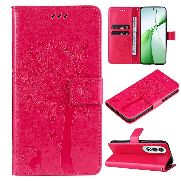 KT Imprinting Flower Series-3 For OnePlus Nord CE4 5G Wallet Case Tree Pattern Leather Phone Stand Cover - Rose