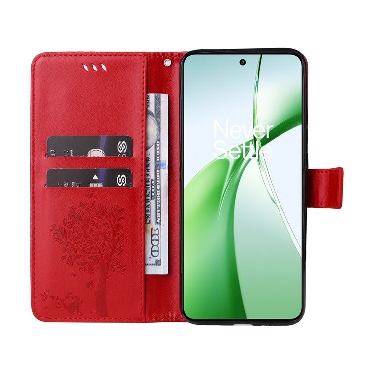 KT Imprinting Flower Series-3 For OnePlus Nord CE4 5G Wallet Case Tree Pattern Leather Phone Stand Cover - Red