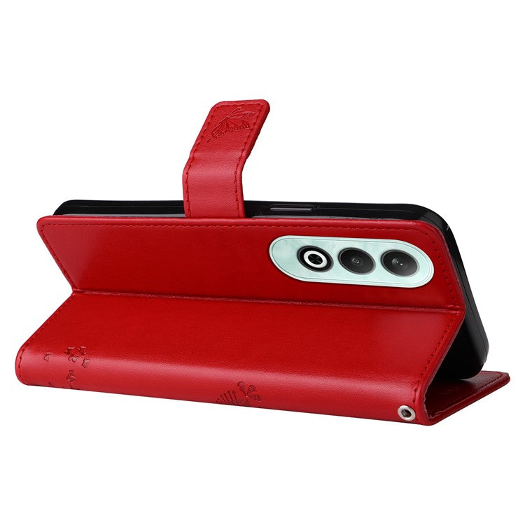 KT Imprinting Flower Series-3 For OnePlus Nord CE4 5G Wallet Case Tree Pattern Leather Phone Stand Cover - Red