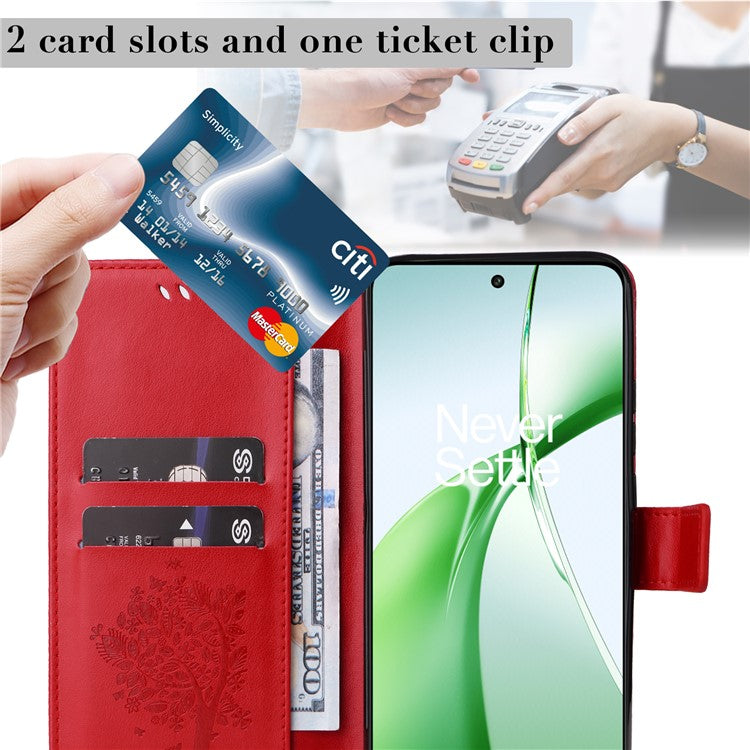 KT Imprinting Flower Series-3 For OnePlus Nord CE4 5G Wallet Case Tree Pattern Leather Phone Stand Cover - Red
