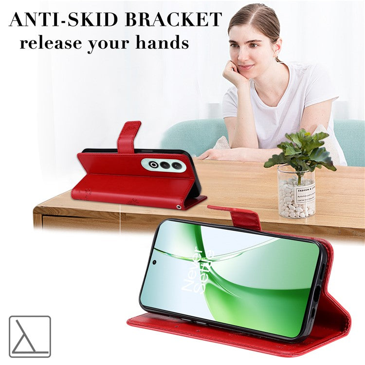 KT Imprinting Flower Series-3 For OnePlus Nord CE4 5G Wallet Case Tree Pattern Leather Phone Stand Cover - Red