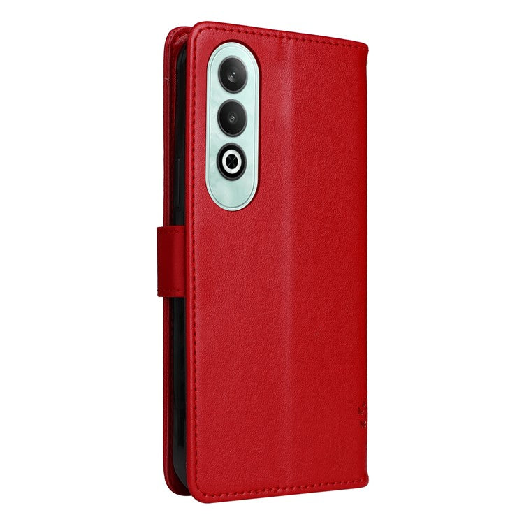 KT Imprinting Flower Series-3 For OnePlus Nord CE4 5G Wallet Case Tree Pattern Leather Phone Stand Cover - Red