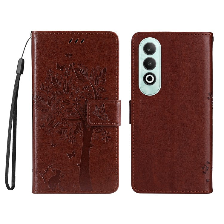 KT Imprinting Flower Series-3 For OnePlus Nord CE4 5G Wallet Case Tree Pattern Leather Phone Stand Cover - Coffee