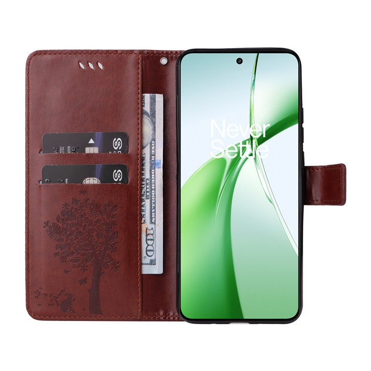 KT Imprinting Flower Series-3 For OnePlus Nord CE4 5G Wallet Case Tree Pattern Leather Phone Stand Cover - Coffee