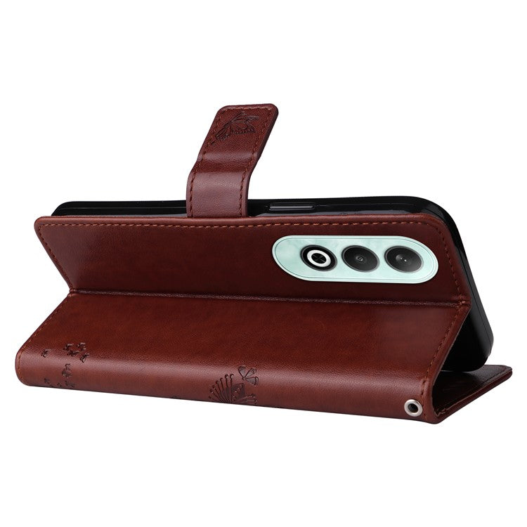 KT Imprinting Flower Series-3 For OnePlus Nord CE4 5G Wallet Case Tree Pattern Leather Phone Stand Cover - Coffee