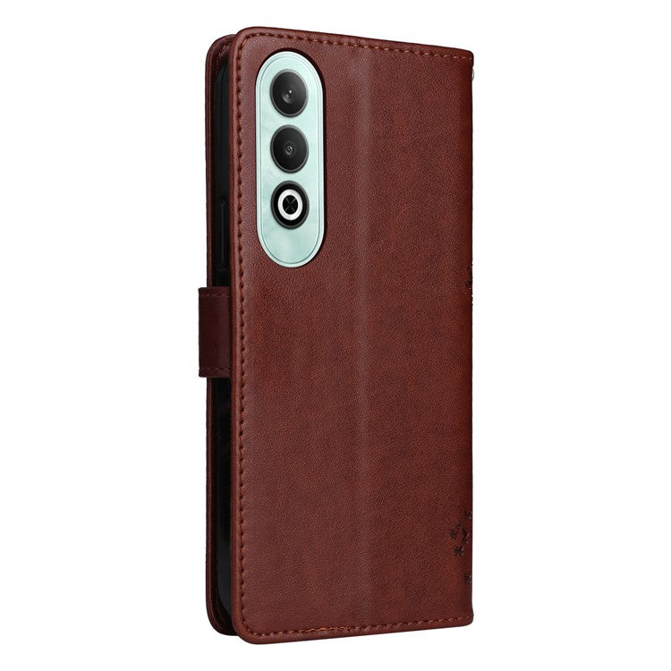 KT Imprinting Flower Series-3 For OnePlus Nord CE4 5G Wallet Case Tree Pattern Leather Phone Stand Cover - Coffee