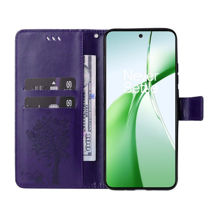 KT Imprinting Flower Series-3 For OnePlus Nord CE4 5G Wallet Case Tree Pattern Leather Phone Stand Cover - Dark Purple
