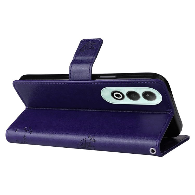 KT Imprinting Flower Series-3 For OnePlus Nord CE4 5G Wallet Case Tree Pattern Leather Phone Stand Cover - Dark Purple