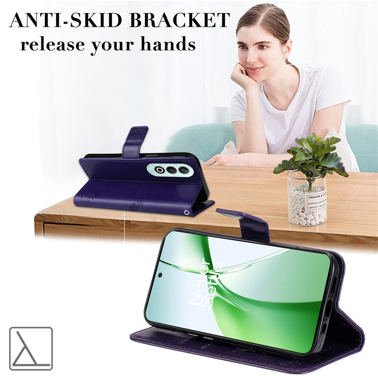 KT Imprinting Flower Series-3 For OnePlus Nord CE4 5G Wallet Case Tree Pattern Leather Phone Stand Cover - Dark Purple