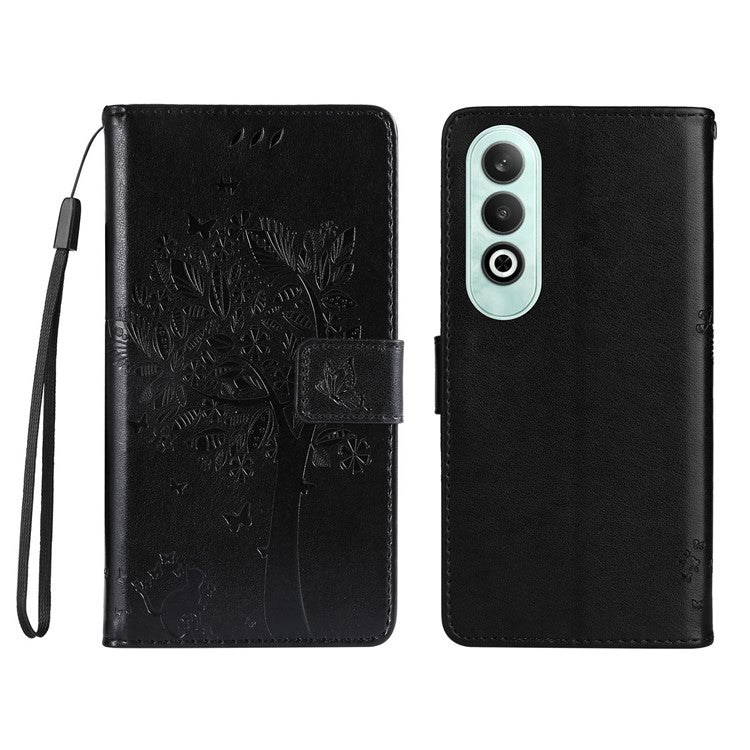 KT Imprinting Flower Series-3 For OnePlus Nord CE4 5G Wallet Case Tree Pattern Leather Phone Stand Cover - Black