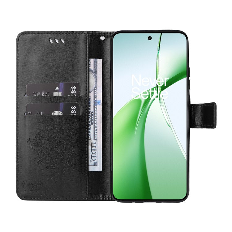 KT Imprinting Flower Series-3 For OnePlus Nord CE4 5G Wallet Case Tree Pattern Leather Phone Stand Cover - Black
