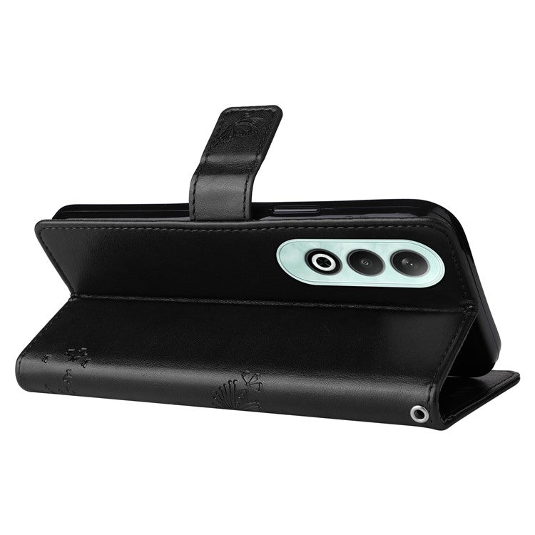 KT Imprinting Flower Series-3 For OnePlus Nord CE4 5G Wallet Case Tree Pattern Leather Phone Stand Cover - Black