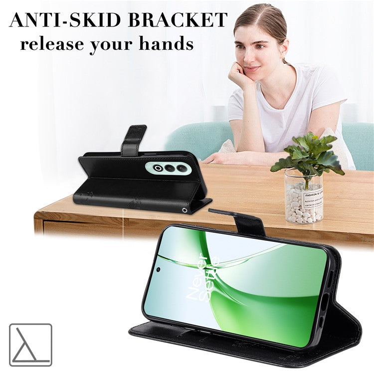 KT Imprinting Flower Series-3 For OnePlus Nord CE4 5G Wallet Case Tree Pattern Leather Phone Stand Cover - Black