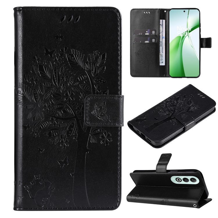 KT Imprinting Flower Series-3 For OnePlus Nord CE4 5G Wallet Case Tree Pattern Leather Phone Stand Cover - Black