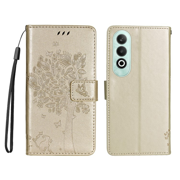 KT Imprinting Flower Series-3 For OnePlus Nord CE4 5G Wallet Case Tree Pattern Leather Phone Stand Cover - Gold
