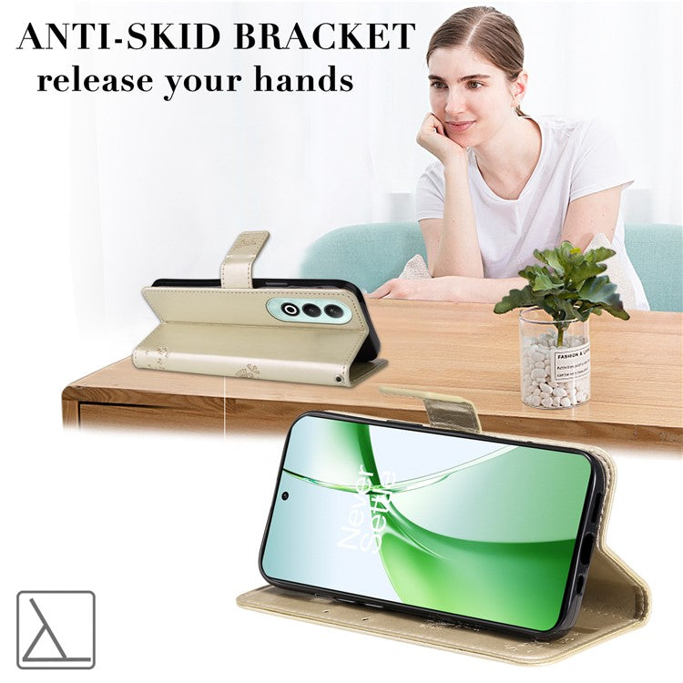 KT Imprinting Flower Series-3 For OnePlus Nord CE4 5G Wallet Case Tree Pattern Leather Phone Stand Cover - Gold