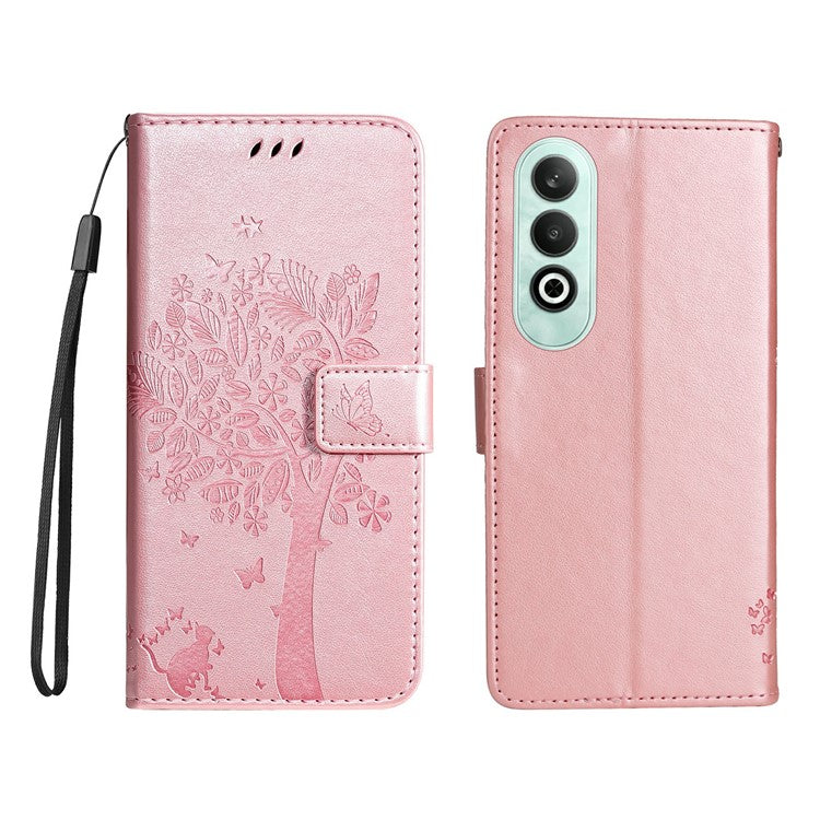 KT Imprinting Flower Series-3 For OnePlus Nord CE4 5G Wallet Case Tree Pattern Leather Phone Stand Cover - Rose Gold