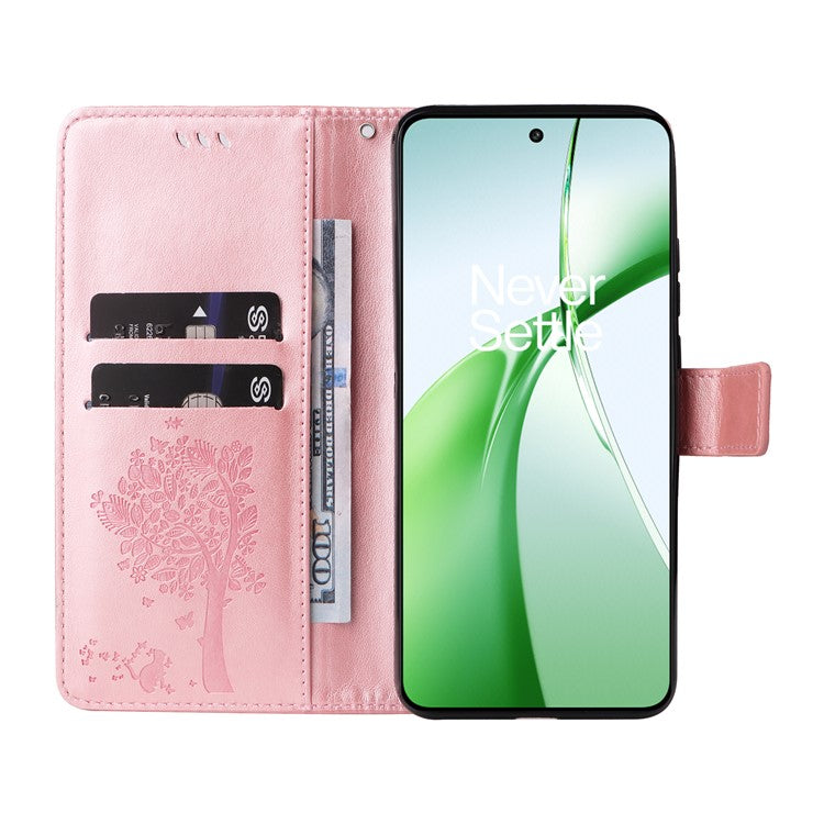 KT Imprinting Flower Series-3 For OnePlus Nord CE4 5G Wallet Case Tree Pattern Leather Phone Stand Cover - Rose Gold