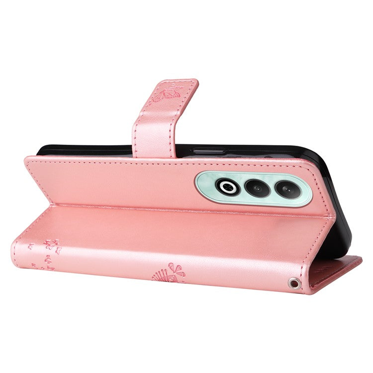 KT Imprinting Flower Series-3 For OnePlus Nord CE4 5G Wallet Case Tree Pattern Leather Phone Stand Cover - Rose Gold