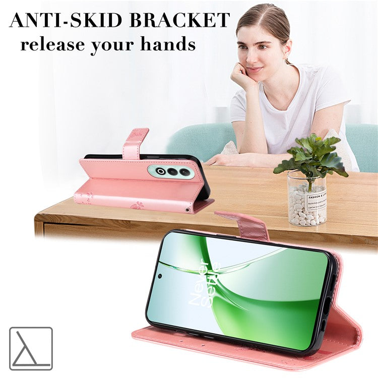 KT Imprinting Flower Series-3 For OnePlus Nord CE4 5G Wallet Case Tree Pattern Leather Phone Stand Cover - Rose Gold