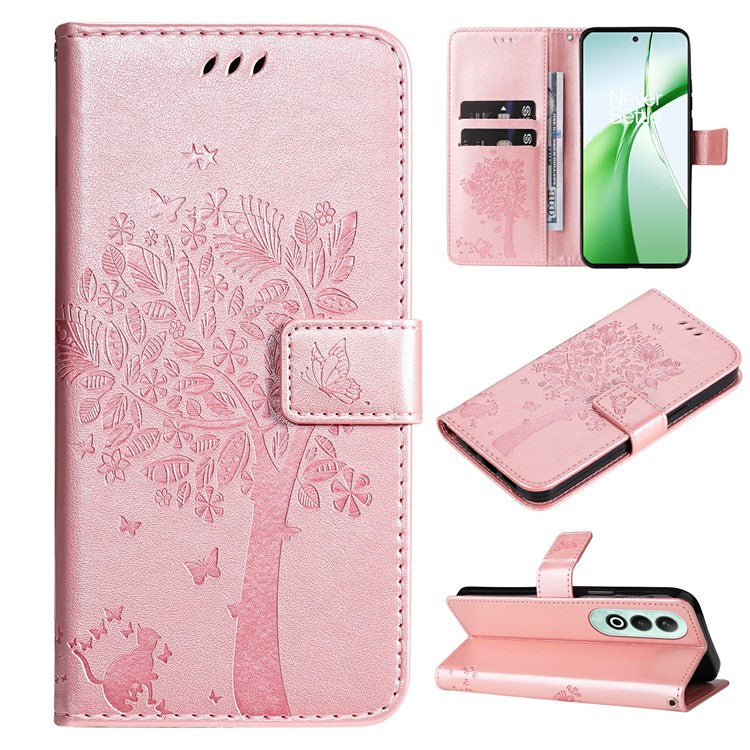KT Imprinting Flower Series-3 For OnePlus Nord CE4 5G Wallet Case Tree Pattern Leather Phone Stand Cover - Rose Gold