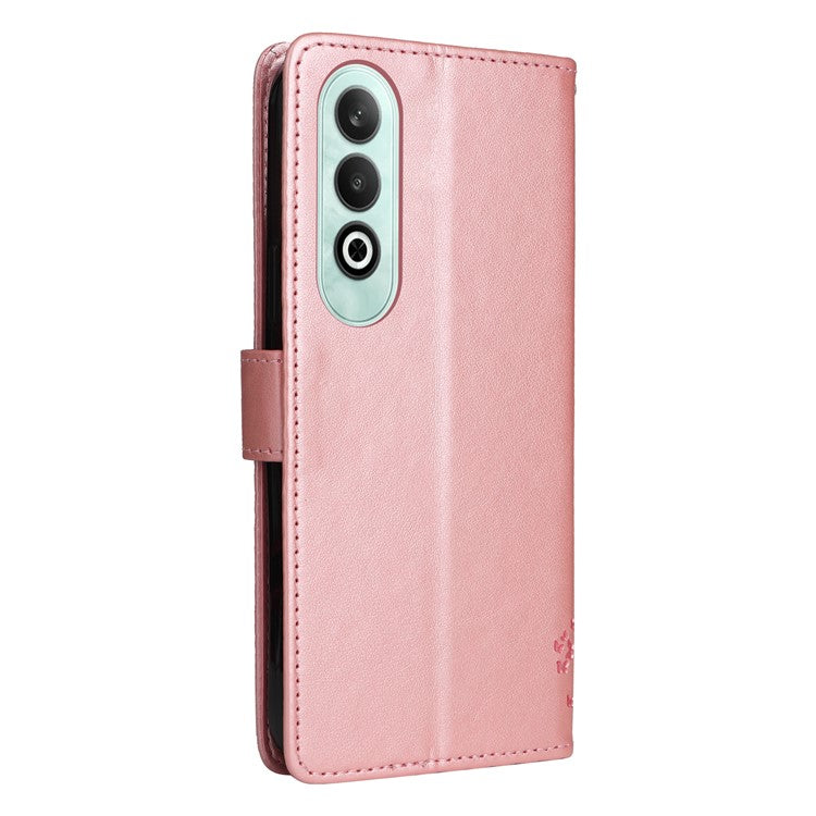 KT Imprinting Flower Series-3 For OnePlus Nord CE4 5G Wallet Case Tree Pattern Leather Phone Stand Cover - Rose Gold