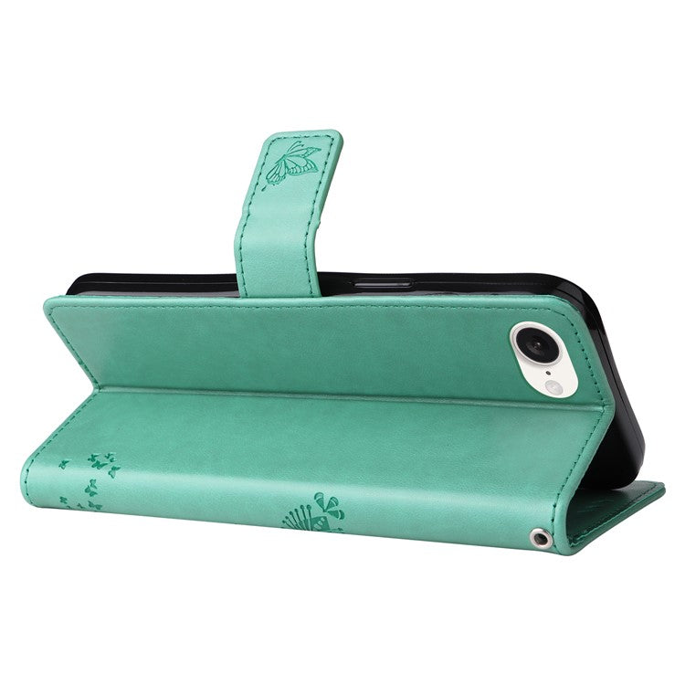 For iPhone 16e Wallet Case Tree Pattern Leather Phone Cover - Green