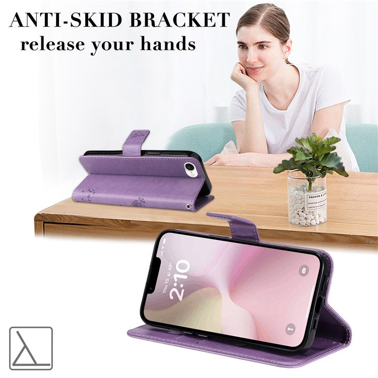 For iPhone 16e Wallet Case Tree Pattern Leather Phone Cover - Light Purple