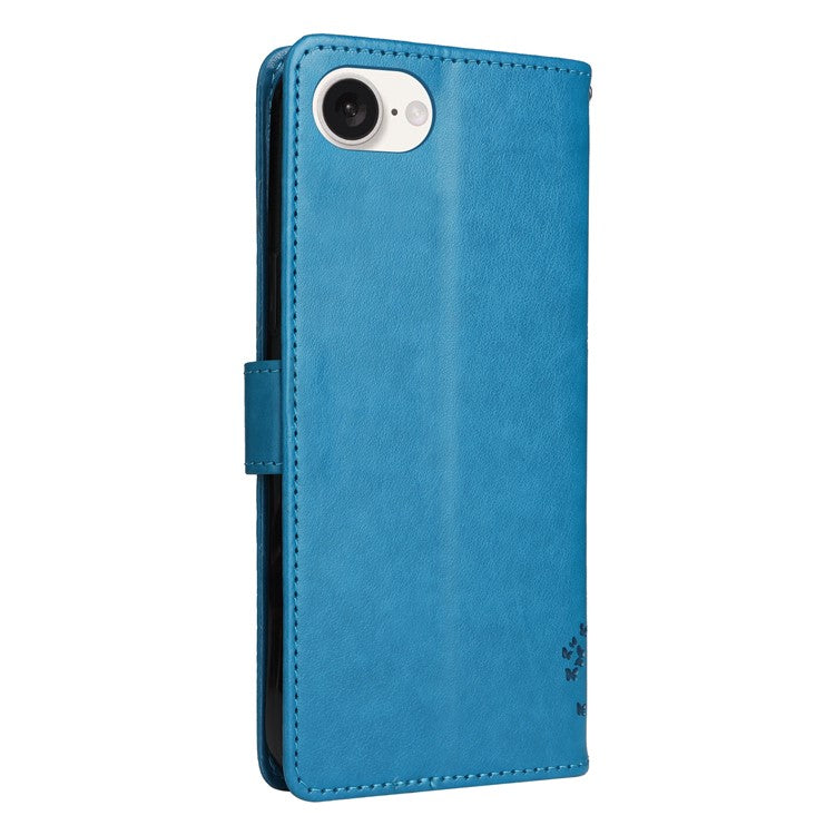 For iPhone 16e Wallet Case Tree Pattern Leather Phone Cover - Blue