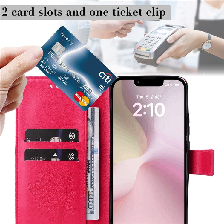 For iPhone 16e Wallet Case Tree Pattern Leather Phone Cover - Rose