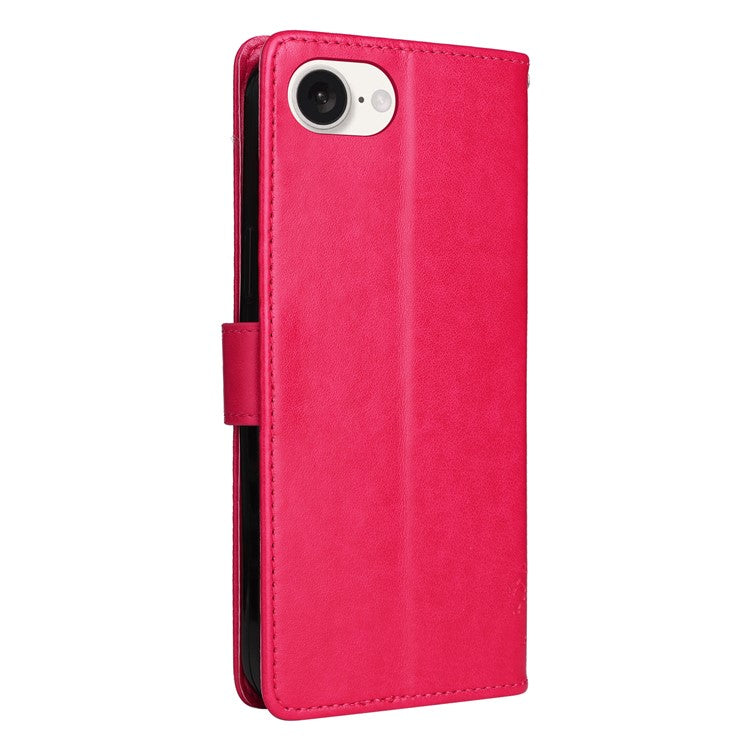 For iPhone 16e Wallet Case Tree Pattern Leather Phone Cover - Rose
