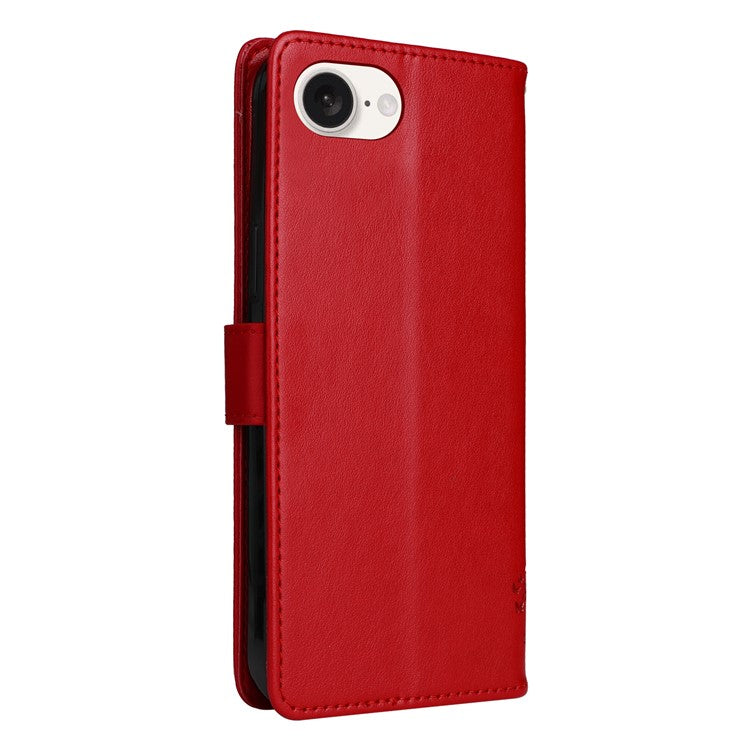 For iPhone 16e Wallet Case Tree Pattern Leather Phone Cover - Red