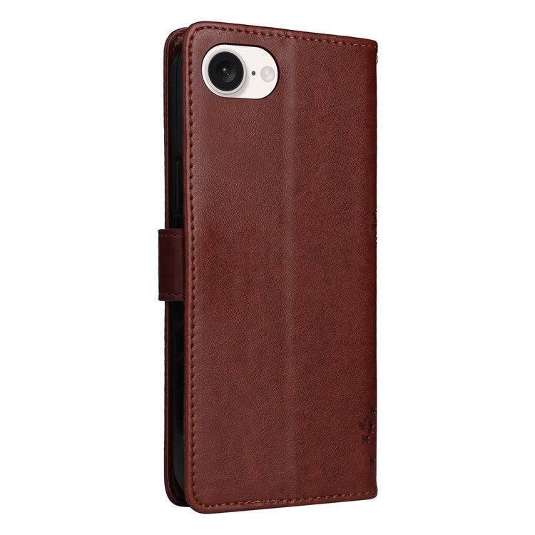 For iPhone 16e Wallet Case Tree Pattern Leather Phone Cover - Coffee